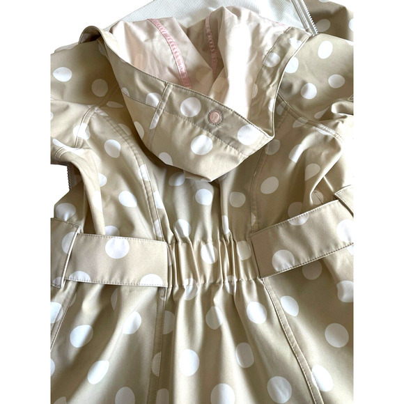 LULULEMON Size Small Beige White Polka Dot Front Zip Hooded Belt Rain Jacket - Picture 4 of 10